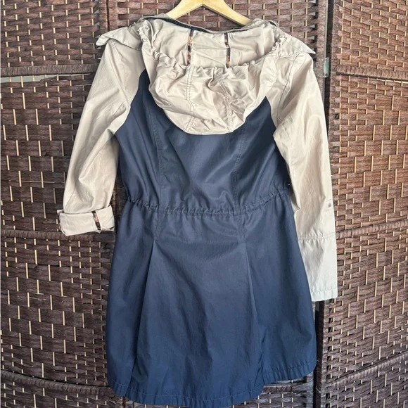 Laundry By Shelli Segal Navy & Tan Colorblock Trench Coat Leopard Lining Small - Picture 11 of 14